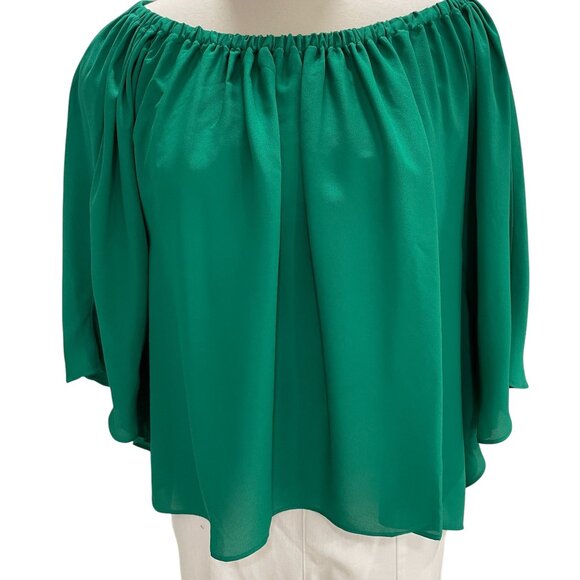 KrisA Emerald Green Off Shoulder Blouse M Boho Flowy Top Festival Cottagecore - Picture 6 of 9